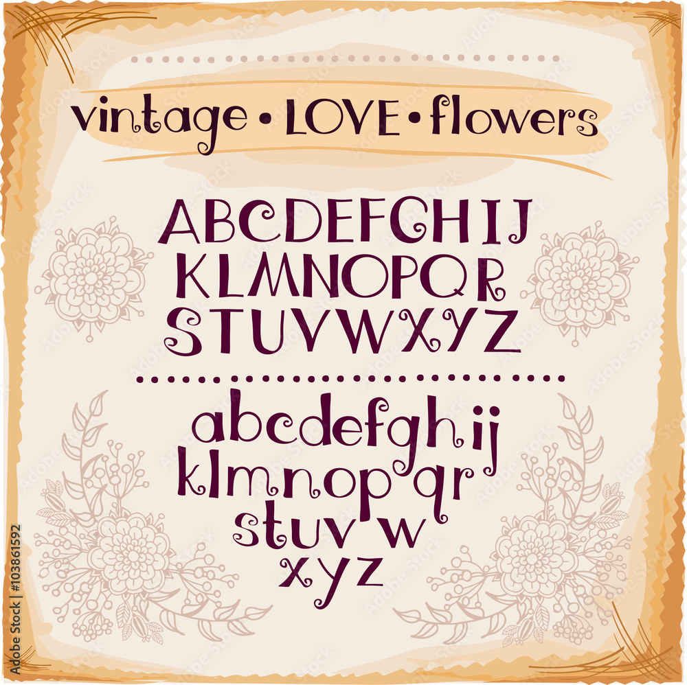 Vector handmade font. Wedding alphabet. Hand drawn letters.