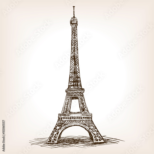 Eiffel Tower hand drawn sketch style vector