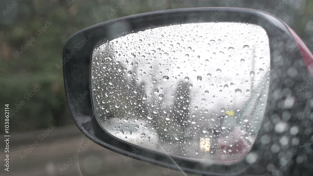 rain drops on the rear view mirror rain drops on the rear view mirror