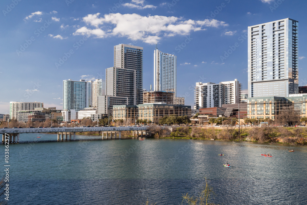 Panorama of Downtown Austin and Colorado  river