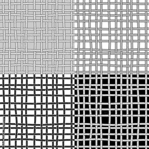 Set of black and white seamless patterns with ropes