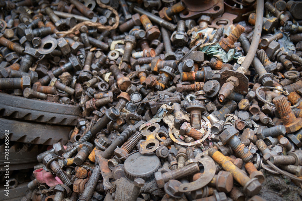 Pile of rusty bolt / Pile of rusty bolt, part of car for recycle. Stock