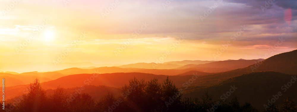 beautiful sunset is in mountains. Ukraine is Carpathians