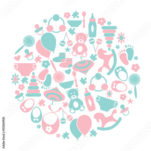 vector card with colorful baby icons.Baby icons set, vector.Kids