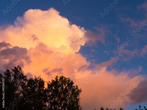 Orange clouds and blue sky in sunset