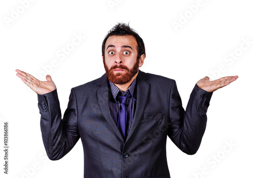 confused businessman doubting isolated on white