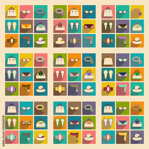Modern flat icons vector collection with shadow fashion