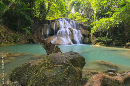 Waterfall in a deep forest,Kanchanaburi,Thailand (nature, landscape, waterfall) © ninenoy101