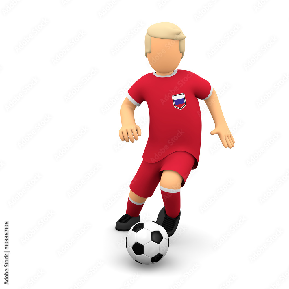 Russische Fußballer läuft mit dem Ball