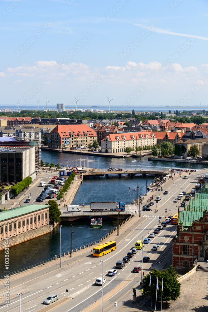 Copenhagen Panoramic View / Copenhagen panoramic view from Amalienborg Palace and its square with roofs and buildings.