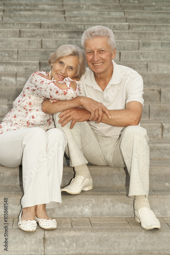 Beautiful elderly couple went for a walk 