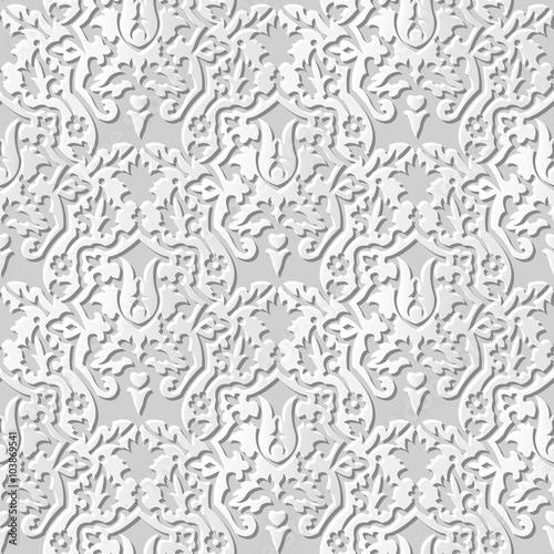 Vector damask seamless 3D paper art pattern background 217 Vintage Plant Kaleidoscope 