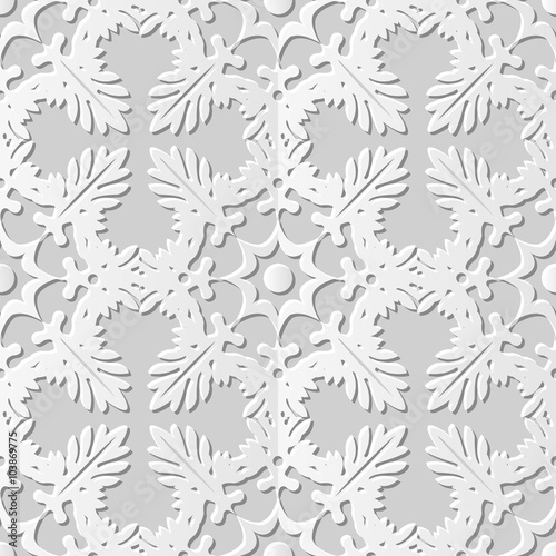 Vector damask seamless 3D paper art pattern background 220 Cross Leaf Kaleidoscope   © Phoebe Yu