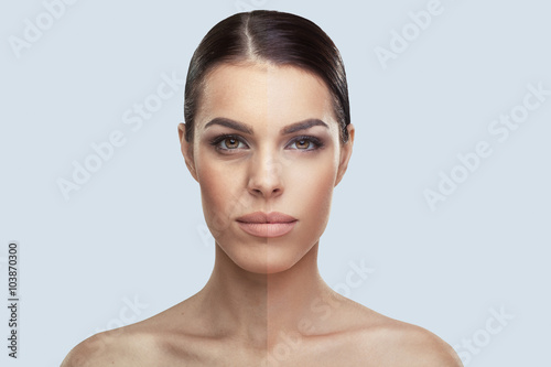 Woman face before and after beauty treatment