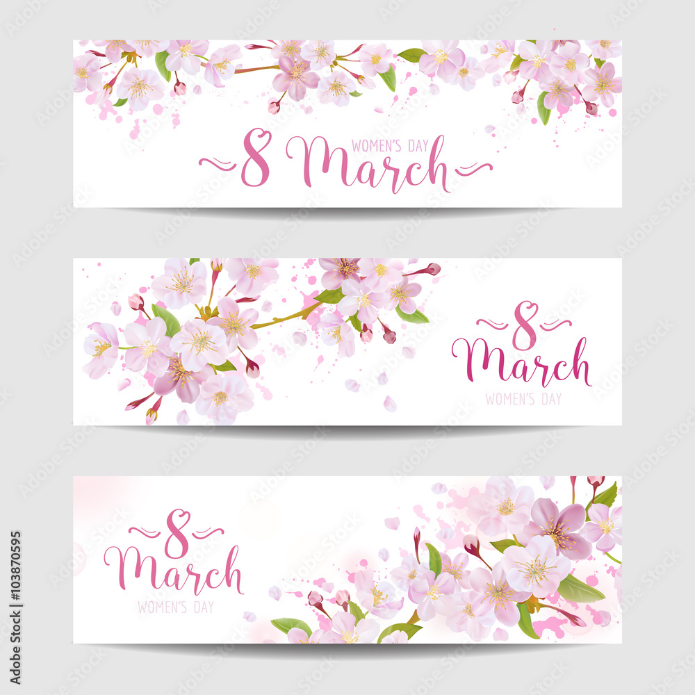 8 March - Women's Day Greeting Card Template - Spring Banner 