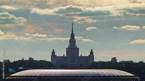 moscow university sunset luzhniki sadium roof top panorama 4k time lapse russia
