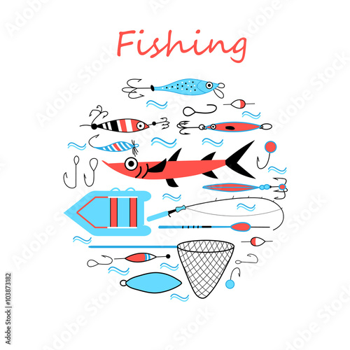 Collection of equipment and hooks for fishing