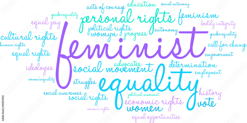 Feminist Word Cloud on a white background. 