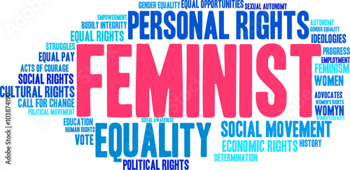 Feminist Word Cloud on a white background. 