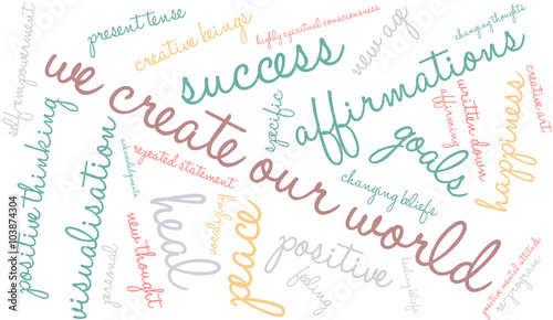 We Create Our World word cloud on a white background. 
