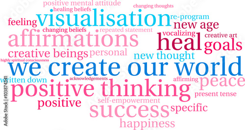 We Create Our World word cloud on a white background. 