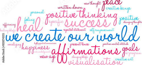 We Create Our World Word Cloud on a white background. 
