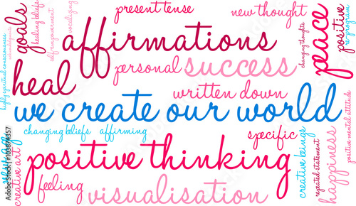 We Create Our World word cloud on a white background. 