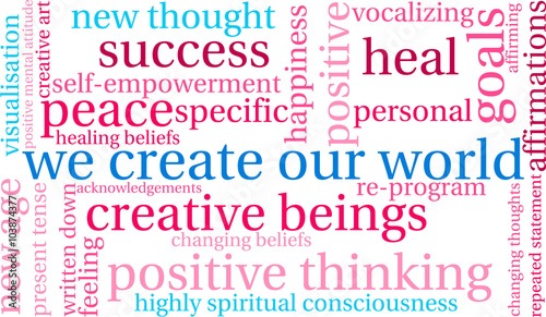 We Create Our World word cloud on a white background. 