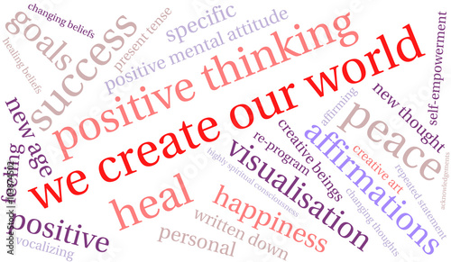 We Create Our World word cloud on a white background. 