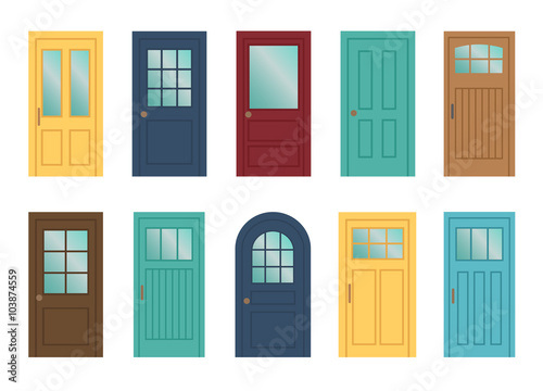 Set of the various doors on the white background