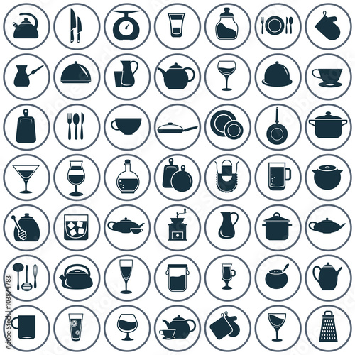 Set of fifty kitchen icons