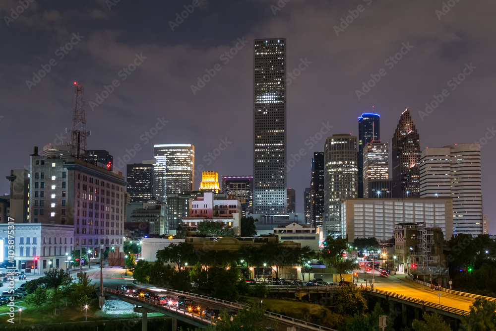 Skyline Panorama of Downtown Houston, Texas by night Skyline Panorama of Downtown Houston, Texas by night