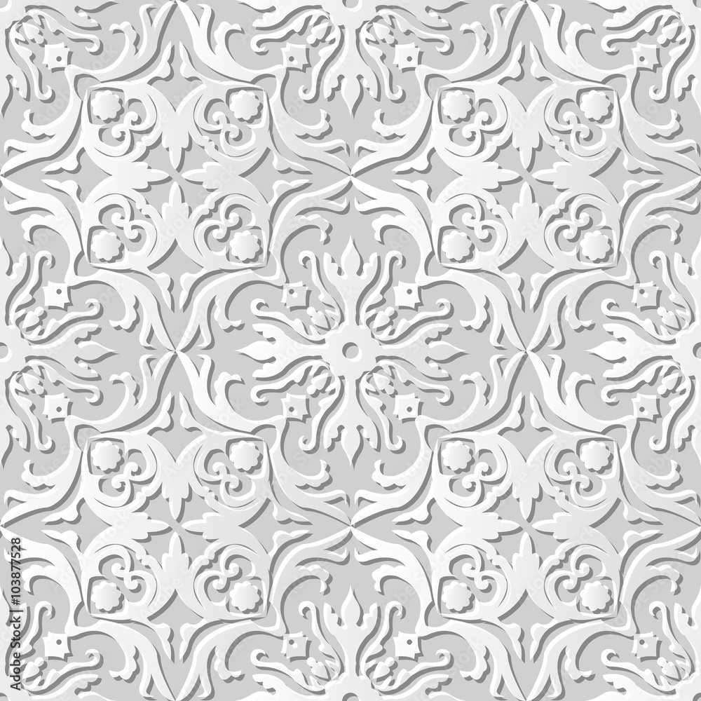 Vector damask seamless 3D paper art pattern background 232 Spiral Curve Cross
