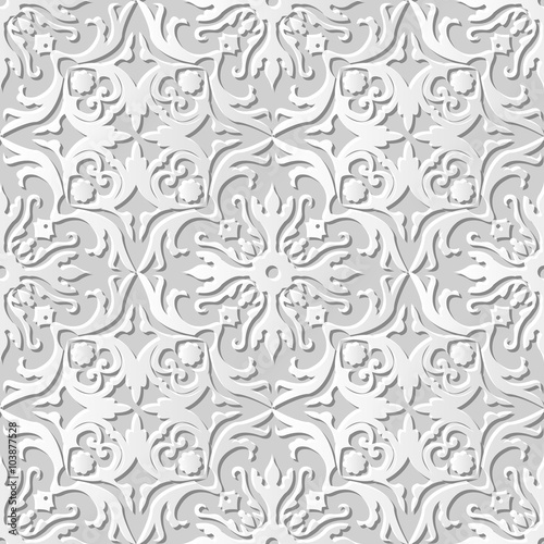 Vector damask seamless 3D paper art pattern background 232 Spiral Curve Cross 