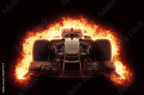 Fotografie 3D race car with fiery explosion effect
