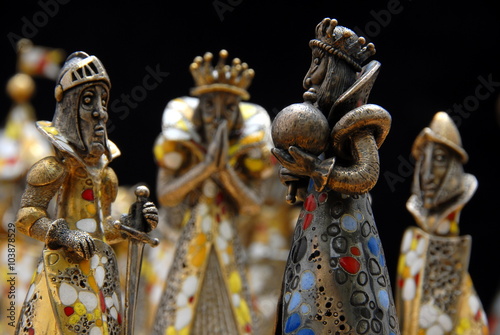 Photography Exclusive Spanish chess made of silver, gold and precious stones.