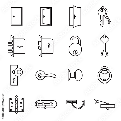 Icons related to doors and locks. Vector illustration