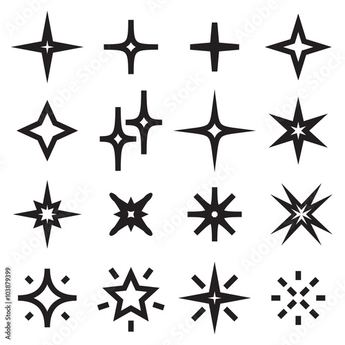 Black sparkle star symbols isolated on a white background. Vector illustration