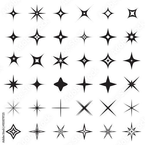 Sparkle stars icons. Symbols of sparkle, glint. gleam, etc. Vector illustration