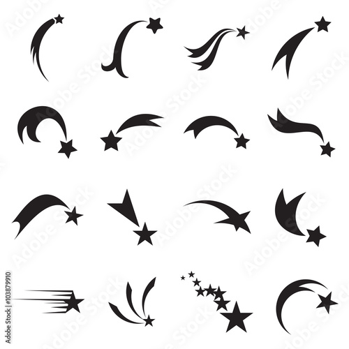 Shooting star icons. Falling star icons. Comet icons. Vector illustration
