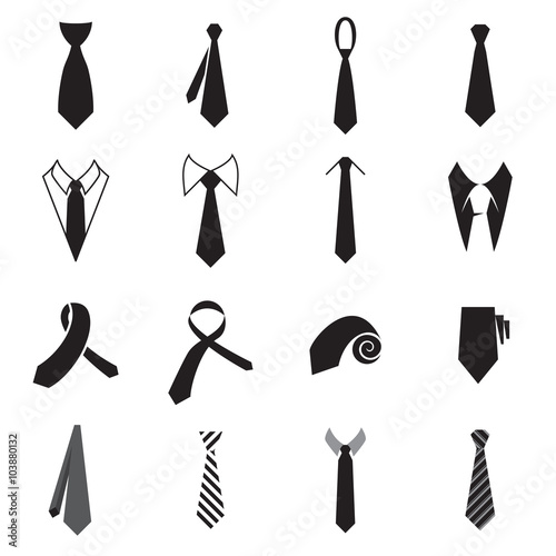 Necktie icons. Collection of men's tie icons isolated on a white background. Vector illustration photo