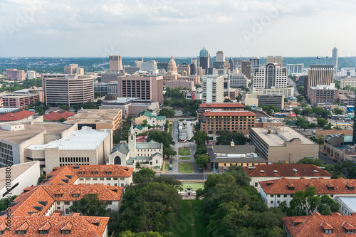 Фотография Aerial Panorama of Downtown Austin and Texas State Capitol From UT Austin Main B