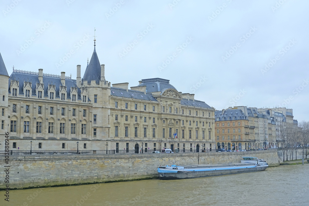 Paris, France, February 9, 2016: the boat on a river Sena in Paris, France