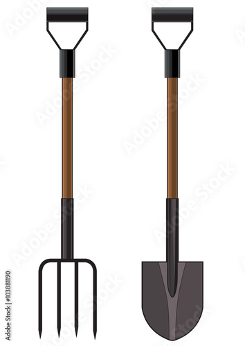 Vector illustration of a garden pitchfork and shovel