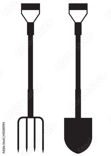 Vector illustration of a garden pitchfork and shovel
