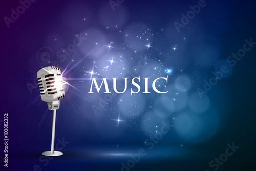 old microphone and musical notes