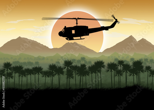 Vietnam War era US Helicopter in Jungle circa 1960's