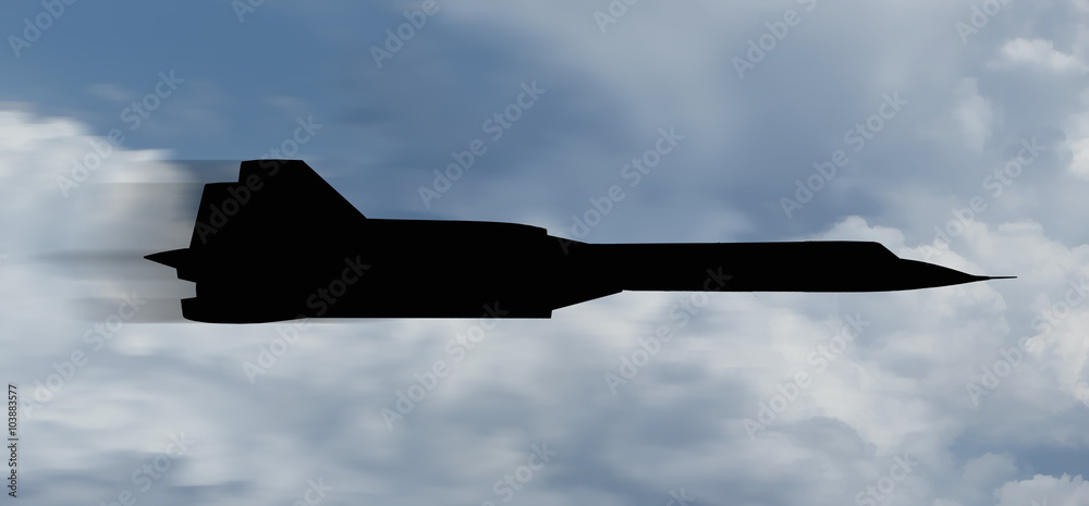 Fototapeta premium Digital painting with blur/speed effect. Silhouette of a 'Blackbird' style 20th century advanced, long-range, Mach 3+ strategic reconnaissance aircraft.