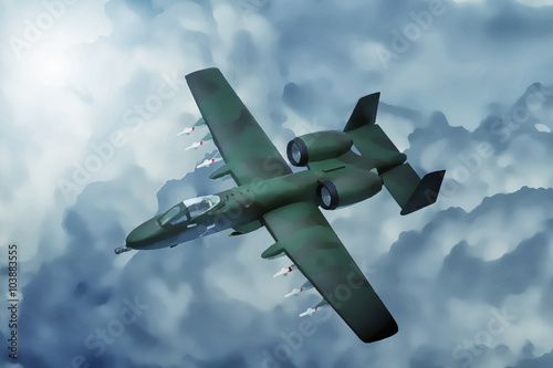 Digital painting of modern military aircraft. A-10 tank buster.