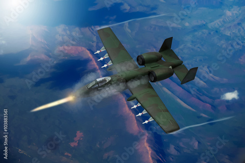 Digital painting of modern military aircraft. A-10 tank buster.